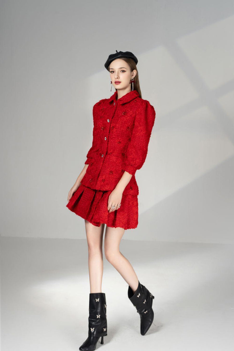 Becca A-line Puffy Sleeved Tweed Mini Set 3