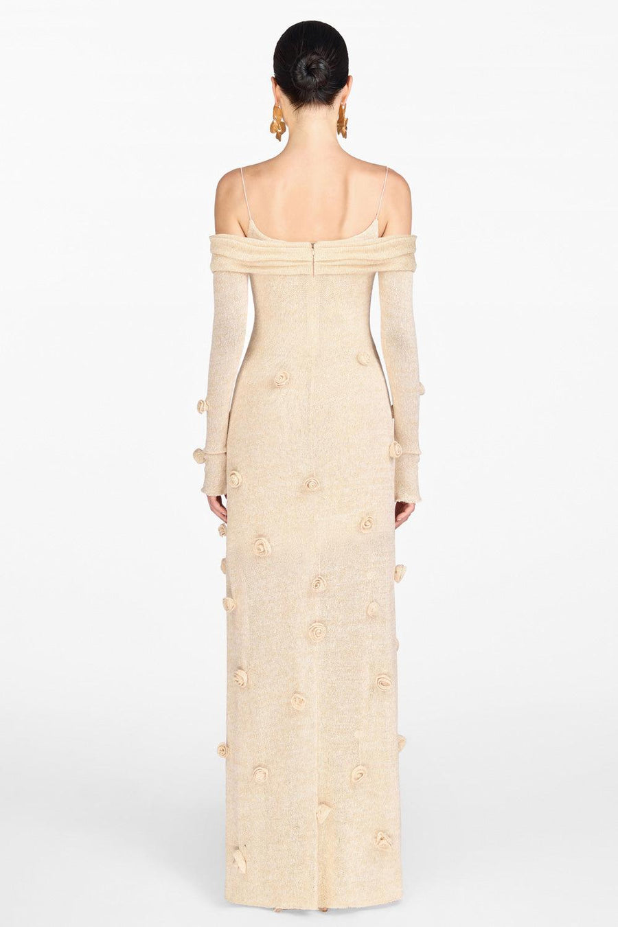 Beige Off-shoulder Floral Dress 10