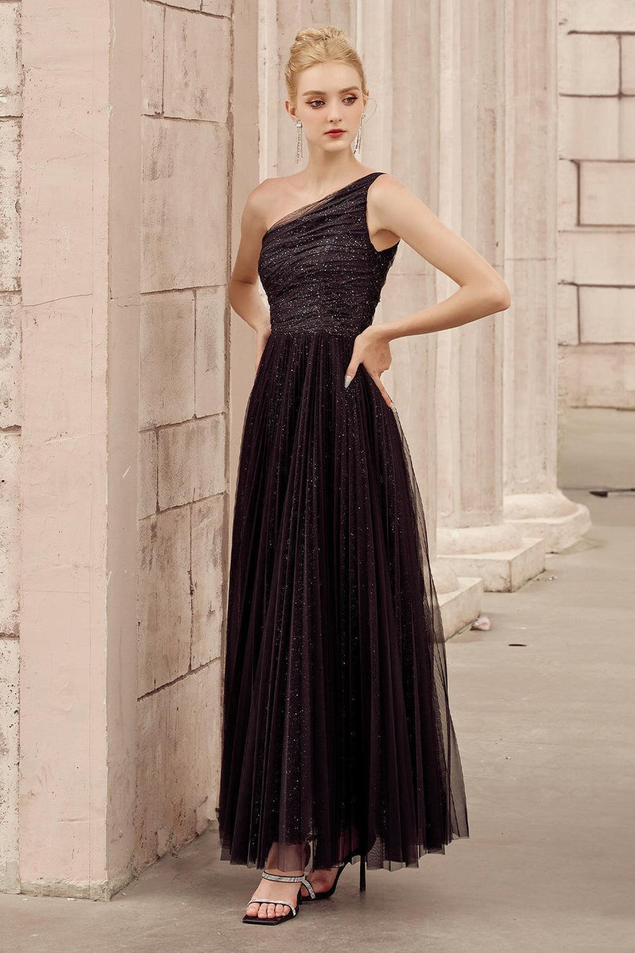 Belle Pleated One Shoulder Tulle Ankle Length Dress Maxi Dress Calista de Minh Thanh