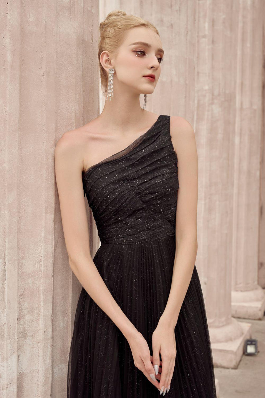Belle Pleated One Shoulder Tulle Ankle Length Dress Maxi Dress Calista de Minh Thanh