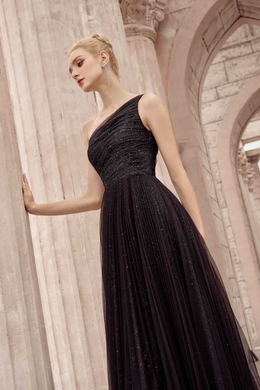 Belle Pleated One Shoulder Tulle Ankle Length Dress Maxi Dress Calista de Minh Thanh