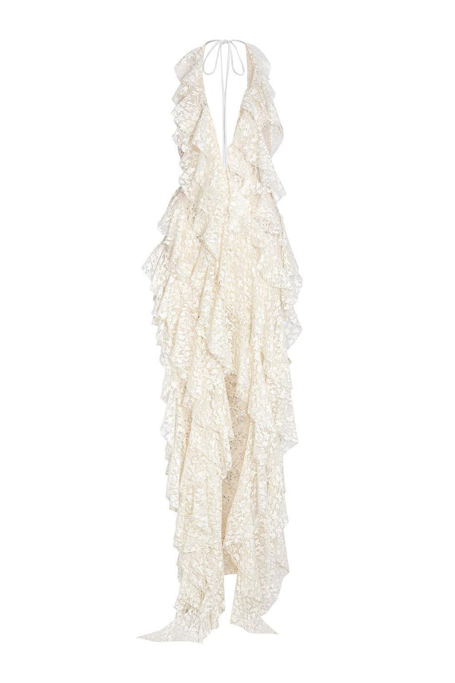 Berry Asymmetric Halter Neck Lace Maxi Dress Maxi Dress LASSY