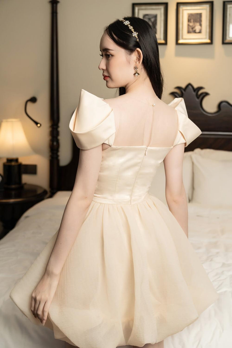 Bethe Fit and Flare Square Neck Organza Knee-length Dress 10