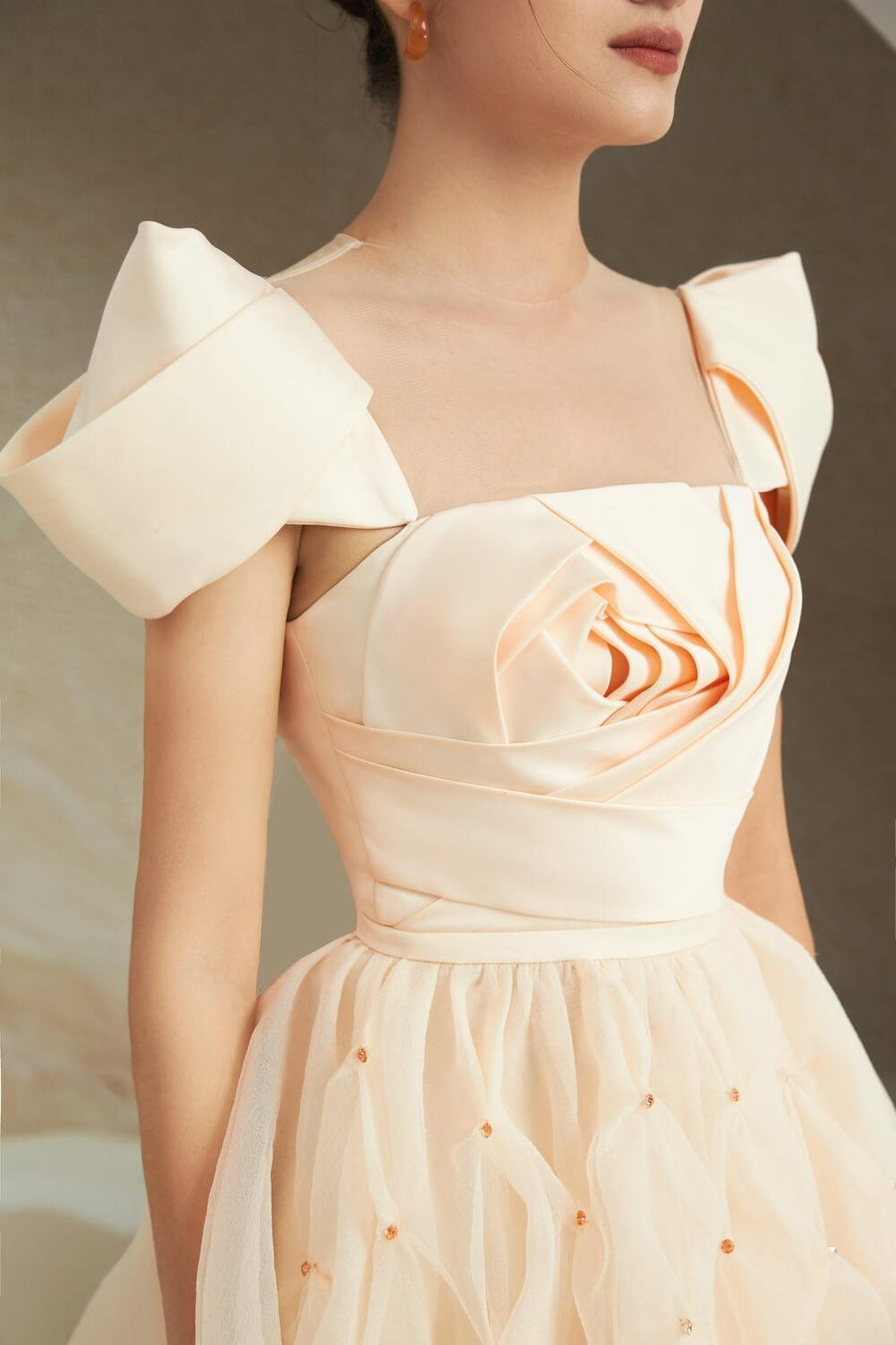 Bethe Fit and Flare Square Neck Organza Knee-length Dress 2