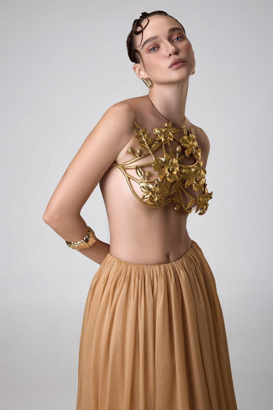 Betty Gathered Draped Chiffon Floor Length Skirt 3