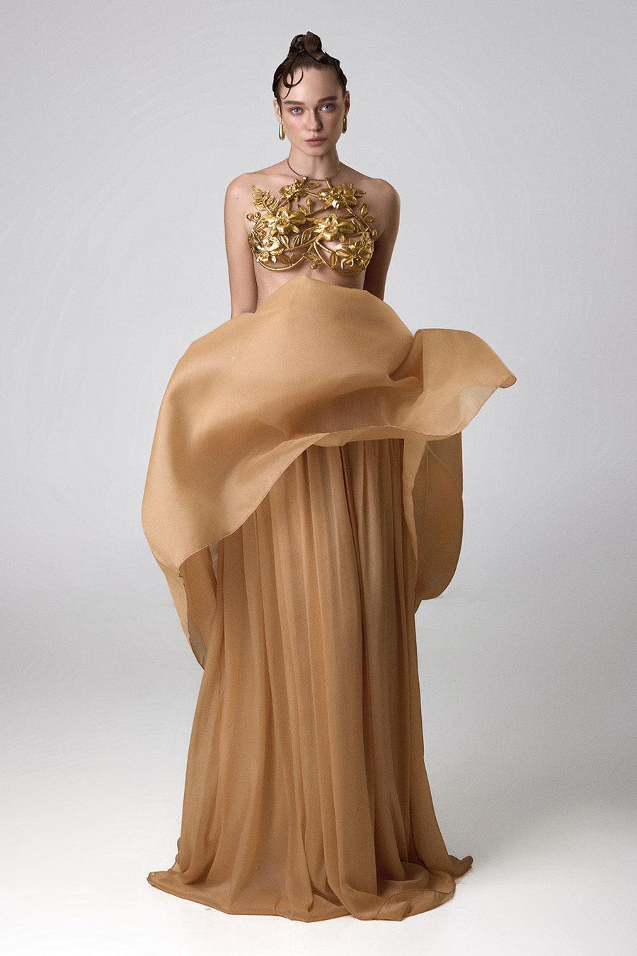 Betty Gathered Draped Chiffon Floor Length Skirt 5