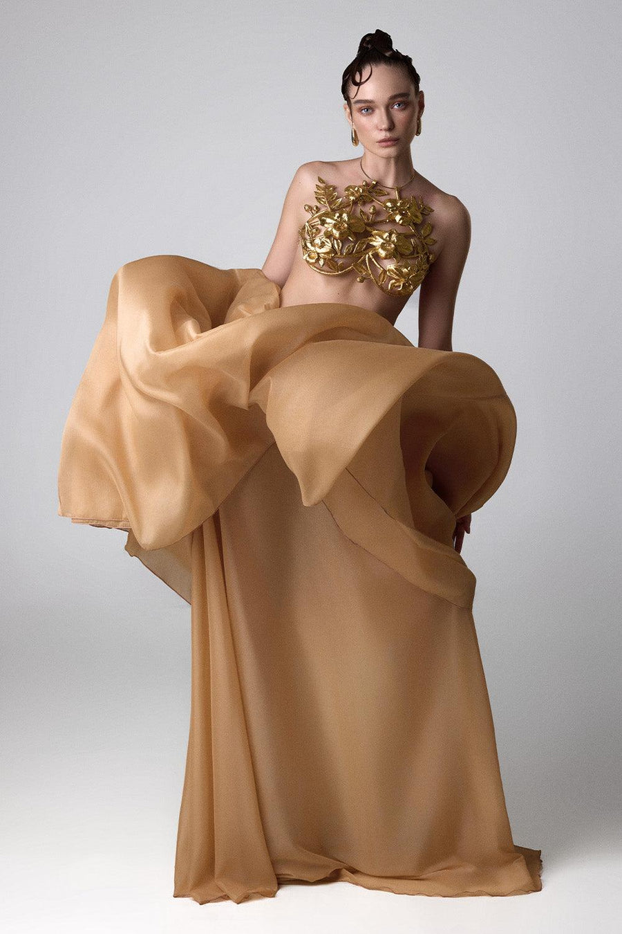 Betty Gathered Draped Chiffon Floor Length Skirt 6