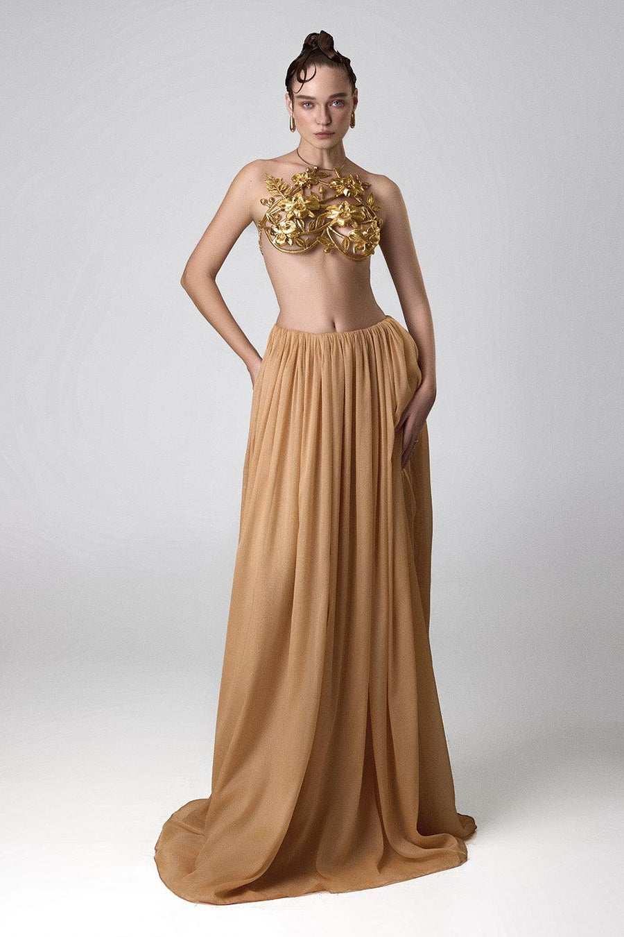 Betty Gathered Draped Chiffon Floor Length Skirt 7