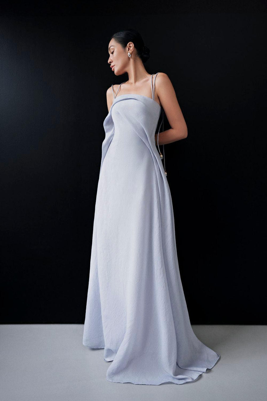 Bich Tuyen A-line Spaghetti Strap Silk Organza Floor Length Dress 15