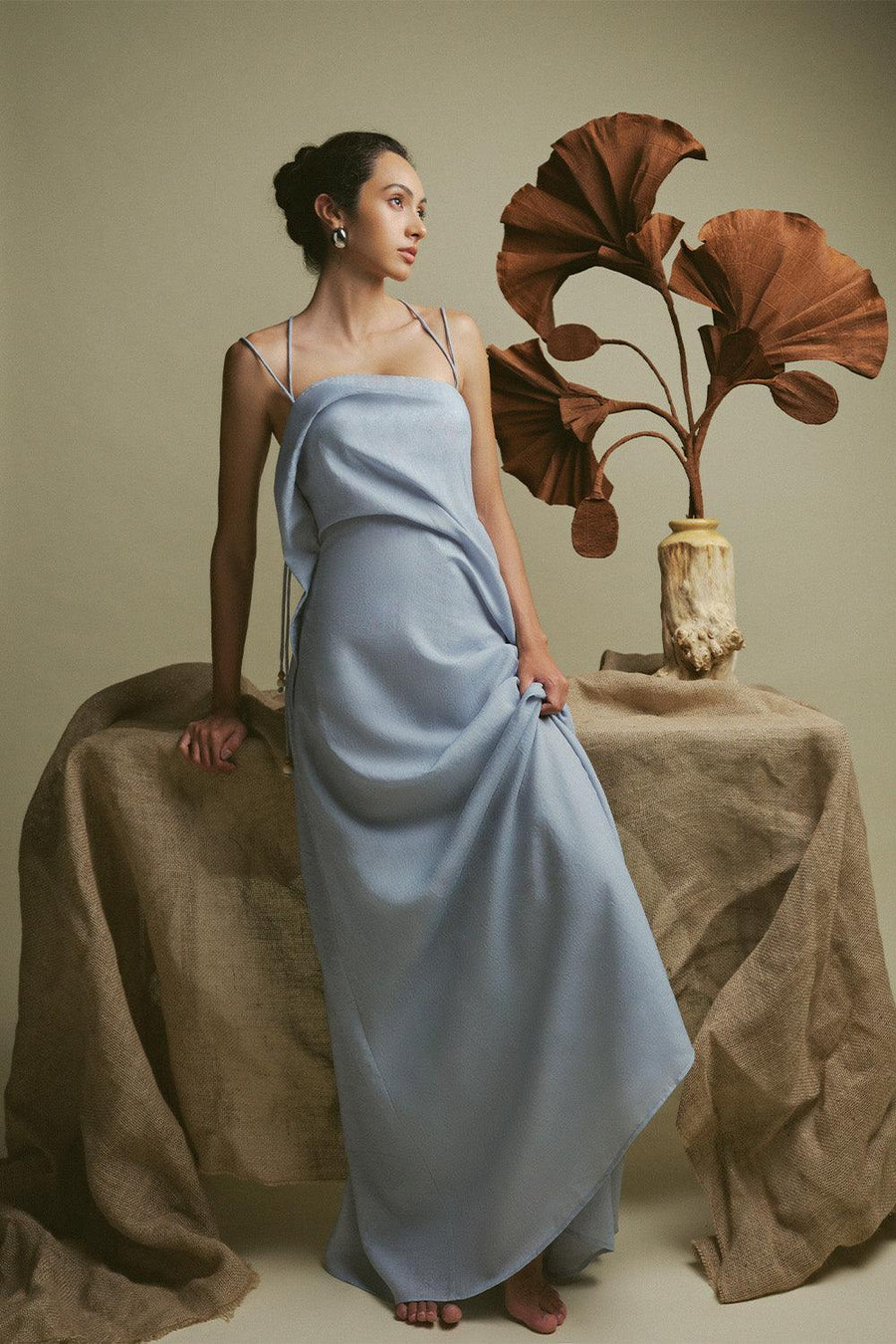 Bich Tuyen A-line Spaghetti Strap Silk Organza Floor Length Dress 11