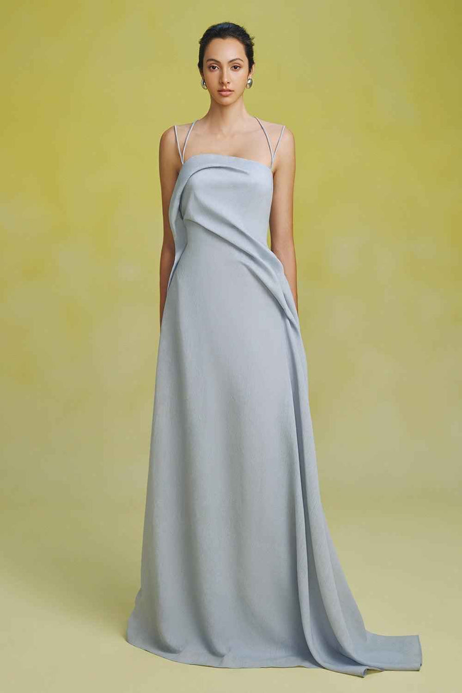 Bich Tuyen A-line Spaghetti Strap Silk Organza Floor Length Dress