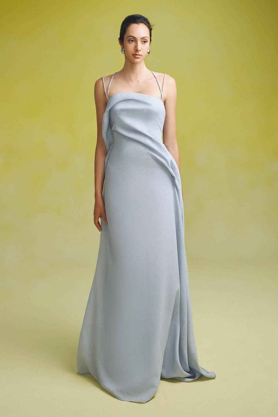 Bich Tuyen A-line Spaghetti Strap Silk Organza Floor Length Dress