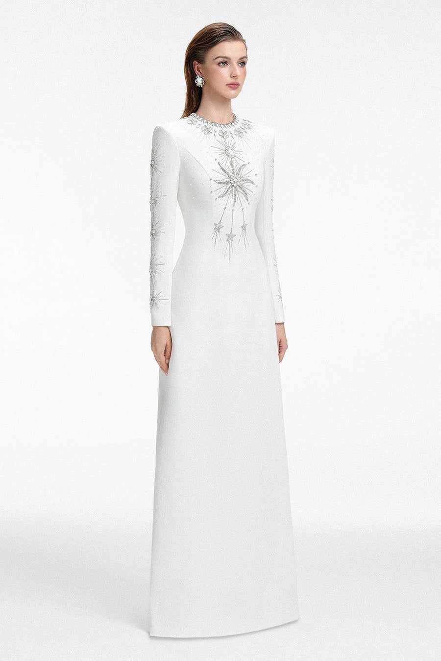 Big Sun A-line Round Neck Crepe Floor Length Dress 18