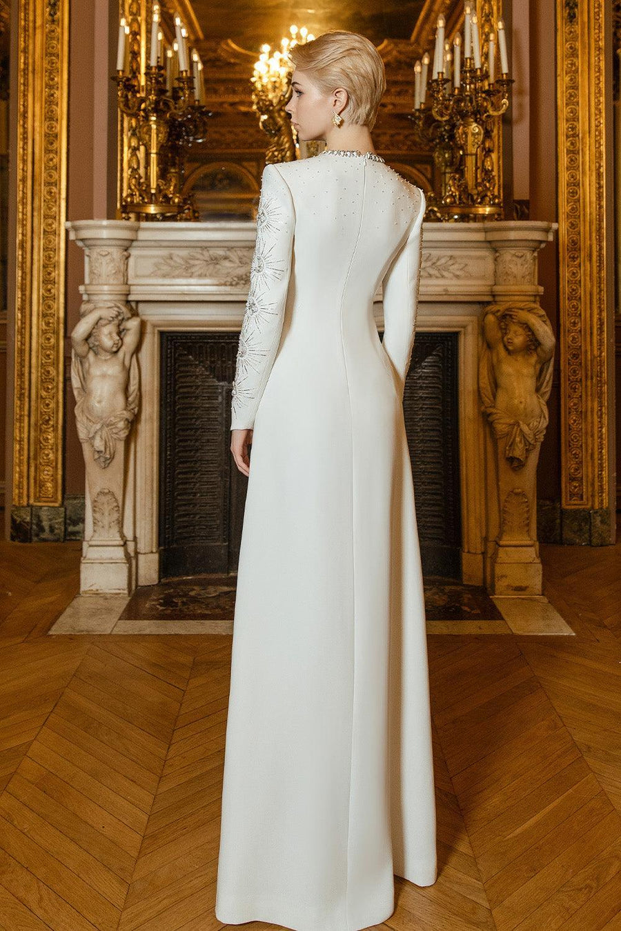 Big Sun A-line Round Neck Crepe Floor Length Dress 10