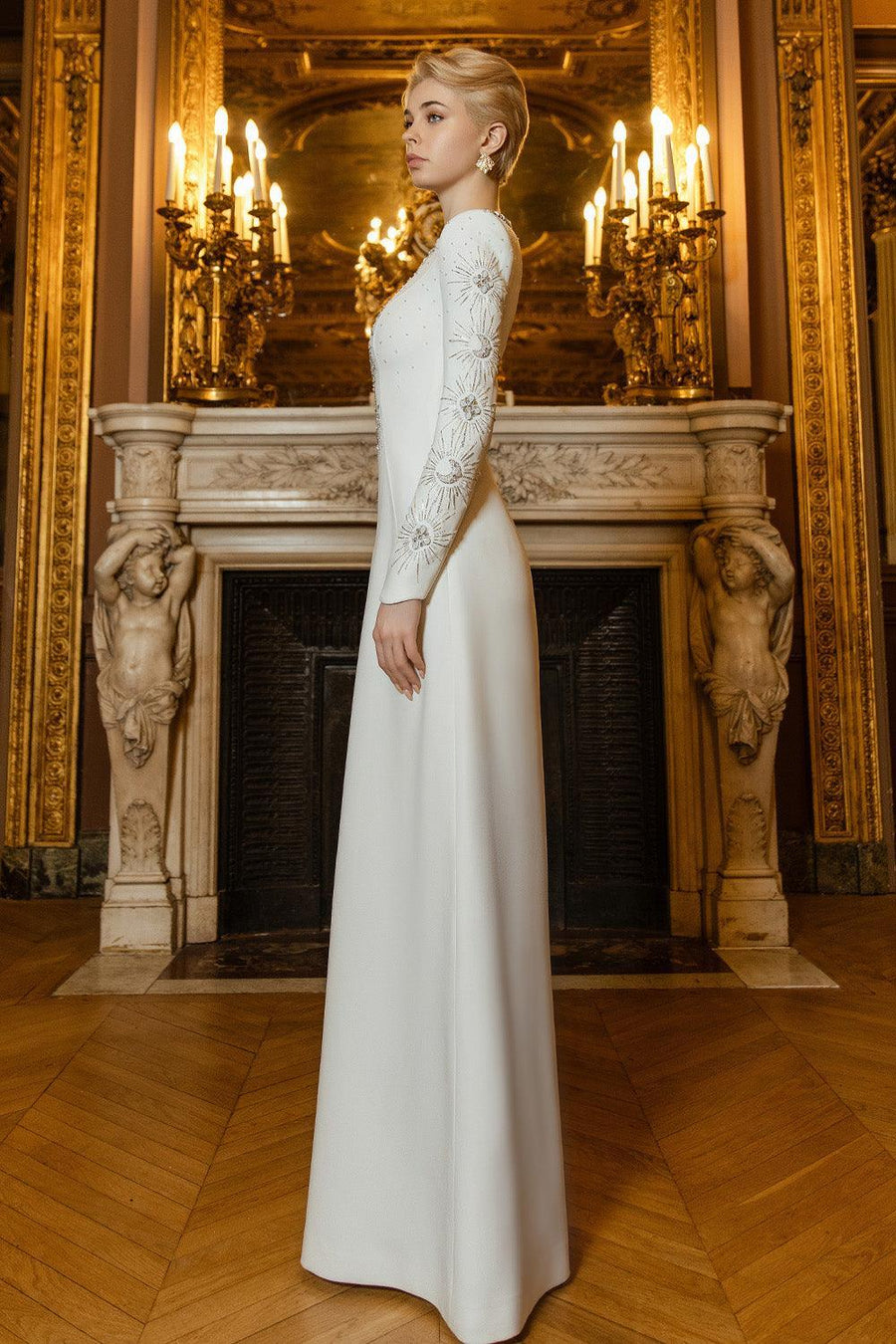 Big Sun A-line Round Neck Crepe Floor Length Dress 11