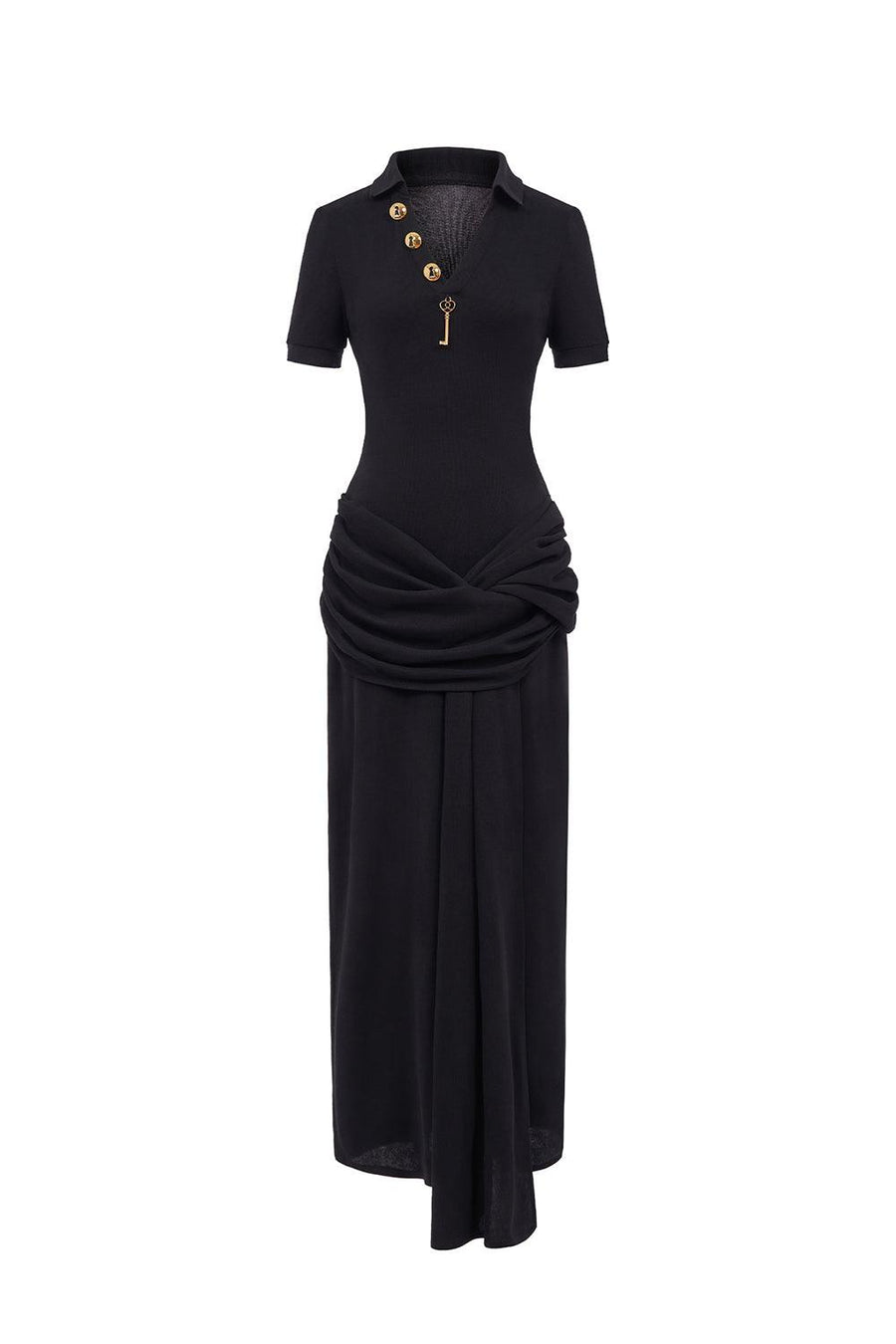 Blanc Sarong V-Neck Spandex Ankle Length Dress Maxi Dress LaLING
