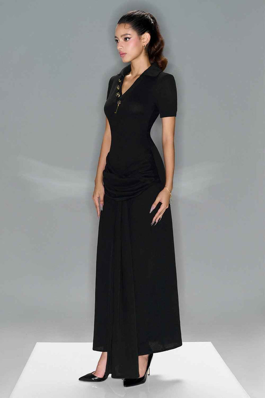 Blanc Sarong V-Neck Spandex Ankle Length Dress Maxi Dress LaLING