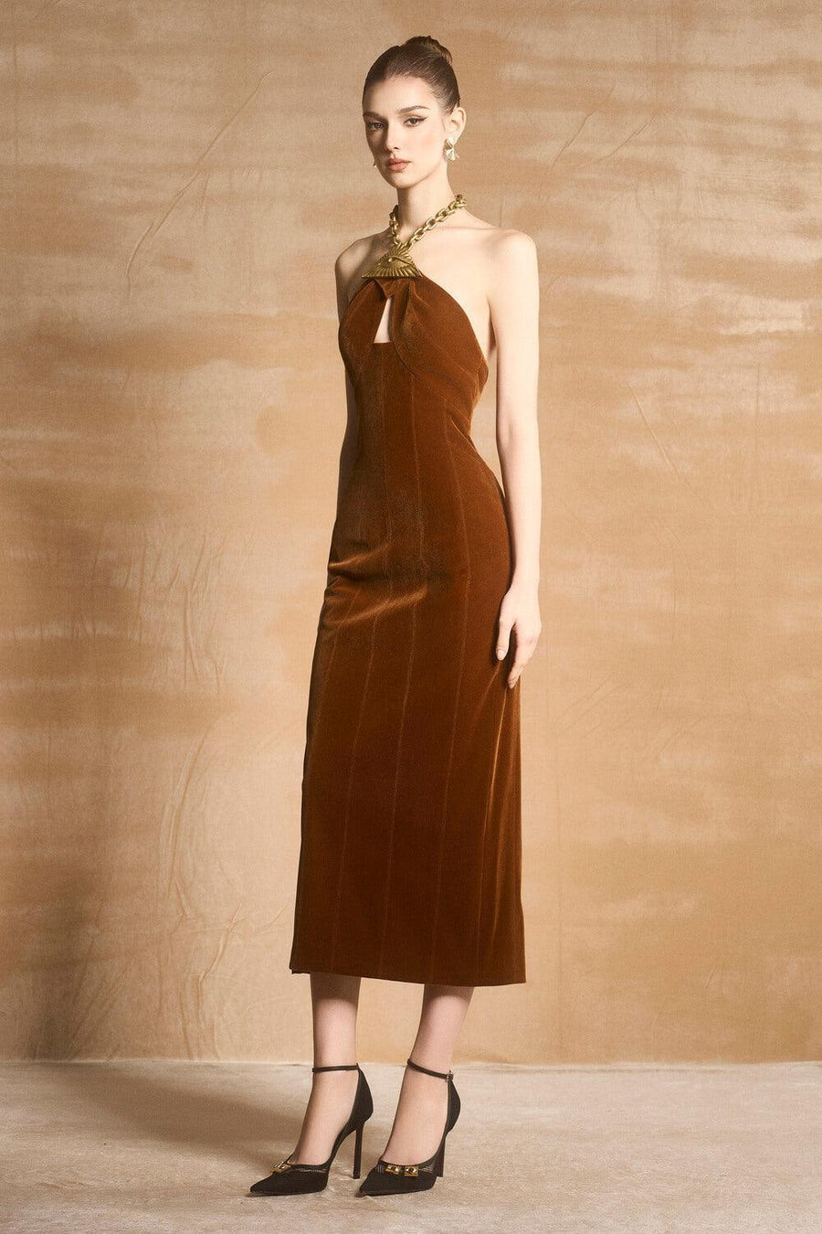 Blitha Halter Sleeveless Velvet Midi Dress Midi Dress Maison des Copains