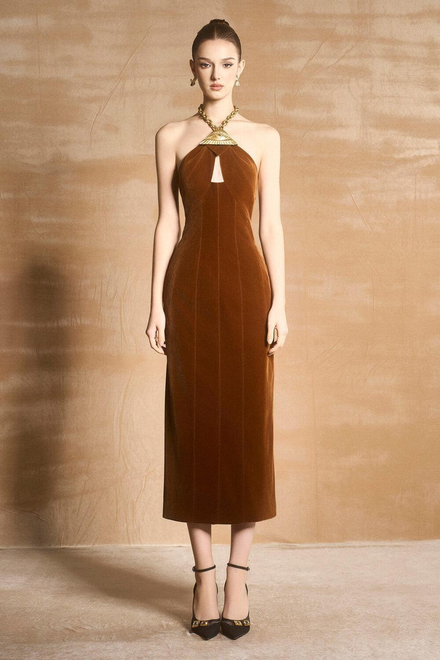 Blitha Halter Sleeveless Velvet Midi Dress Midi Dress Maison des Copains