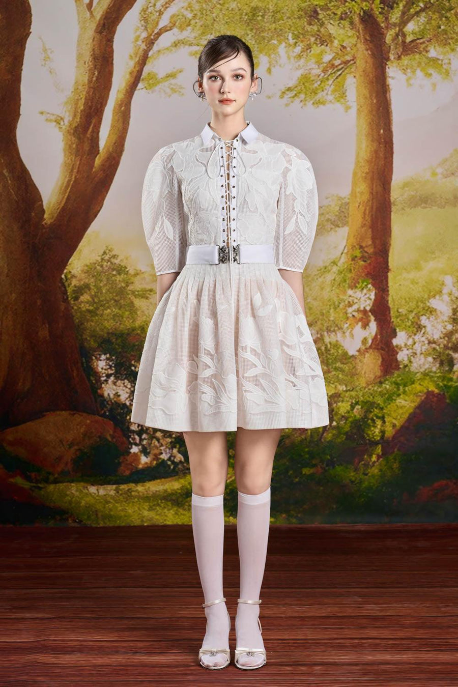 Bloom A-line Puffy Sleeved Mesh Mini Dress Mini Dress Rosee de Matin