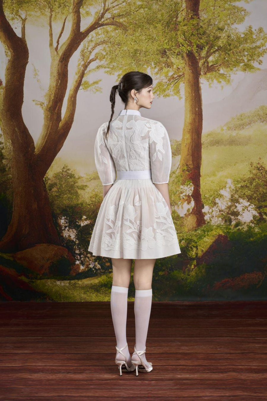 Bloom A-line Puffy Sleeved Mesh Mini Dress Mini Dress Rosee de Matin