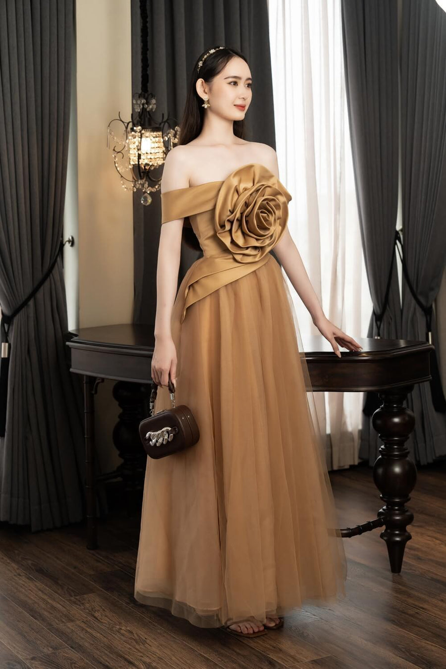 Blunt Fit and Flare Off-Shoulder Mesh Sheer Maxi Dress 11