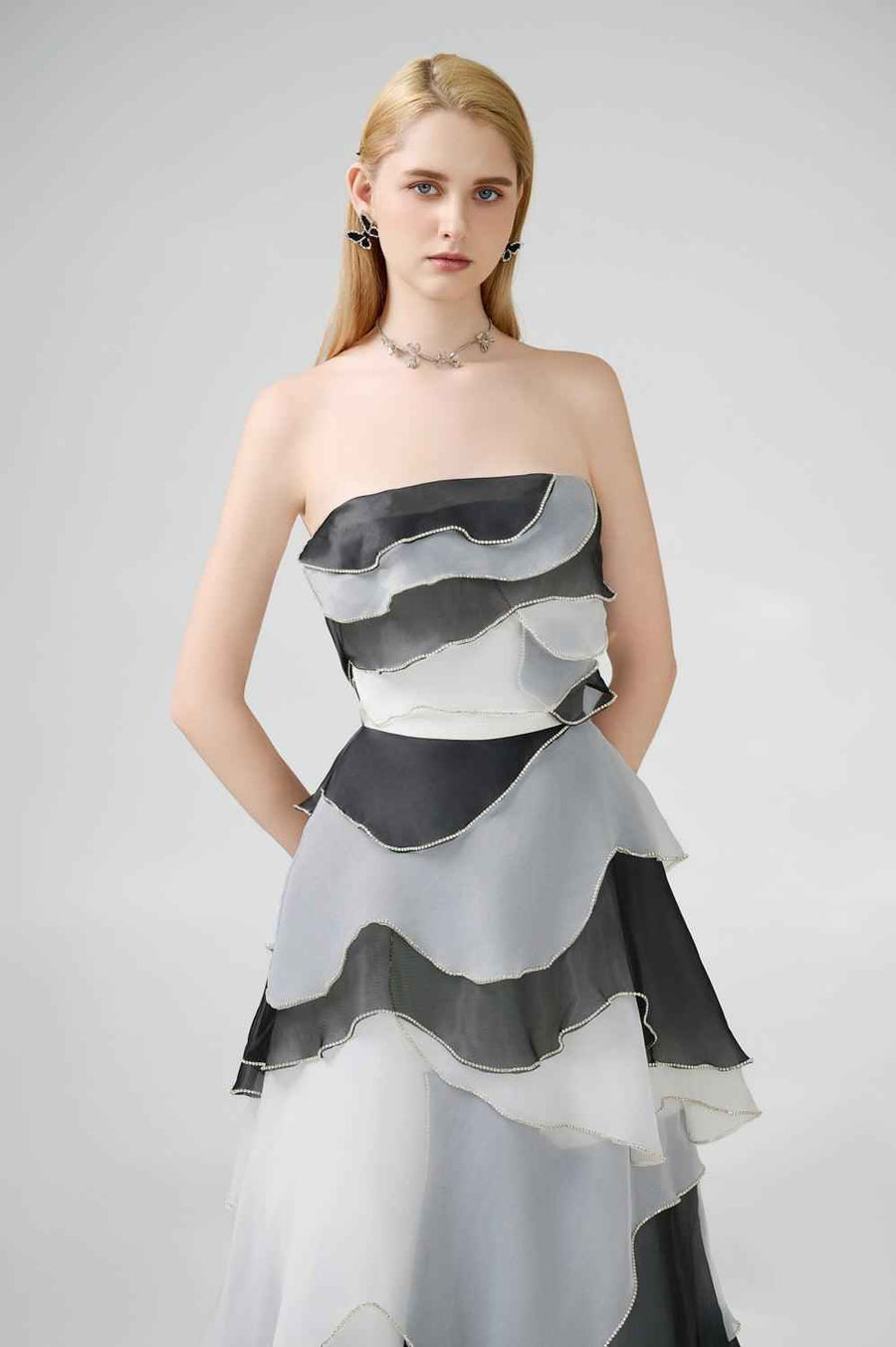 Bobby Strapless Back Zipper Organza Floor Length Dress