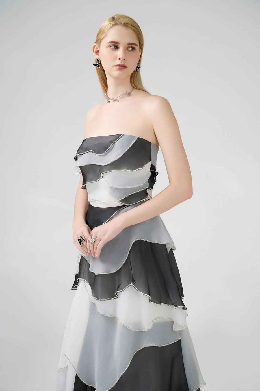 Bobby Strapless Back Zipper Organza Floor Length Dress