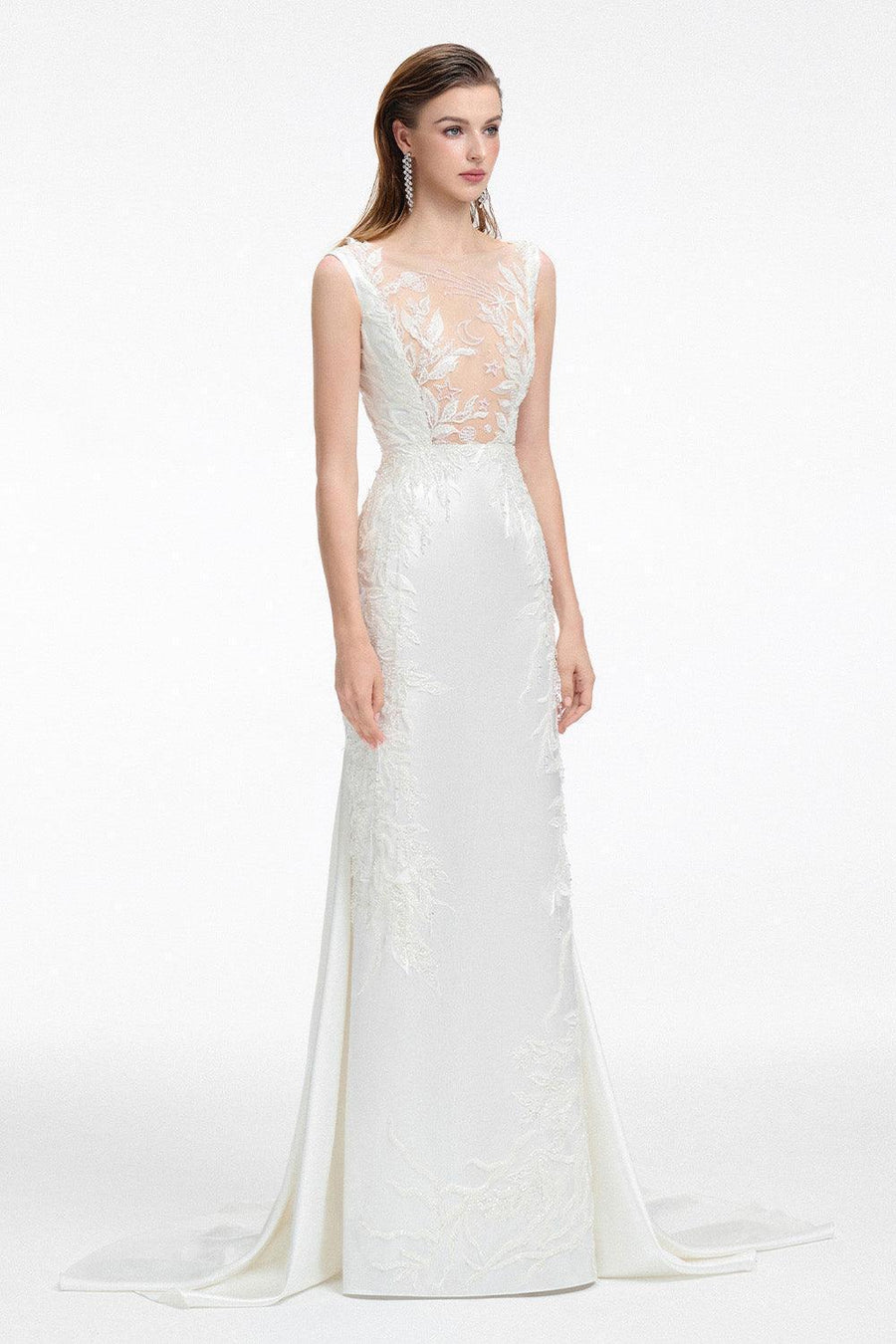 Bond Mermaid Boat Neck Silk Satin Floor Length Dress 10