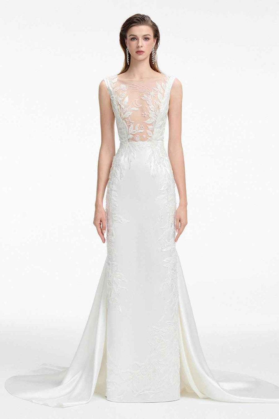 Bond Mermaid Boat Neck Silk Satin Floor Length Dress