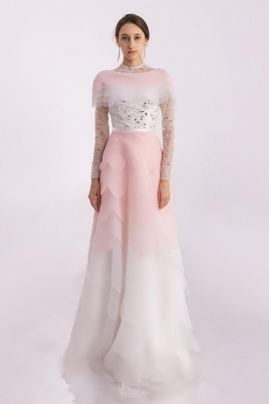Bonilla Layered Long Sleeved Organza Floor Length Dress 7