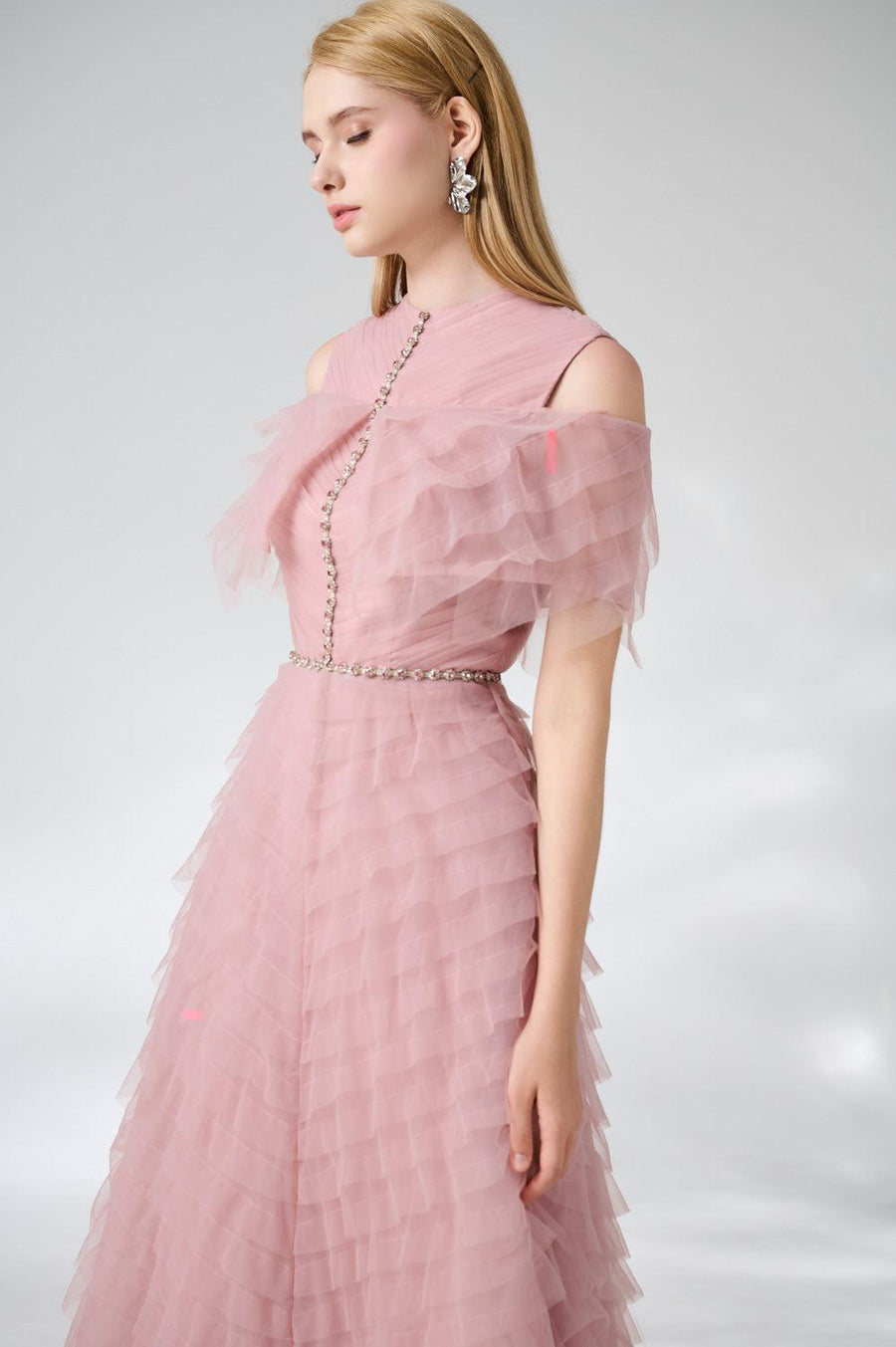 Bowers Layered Round Neck Organza Ankle Length Dress 2