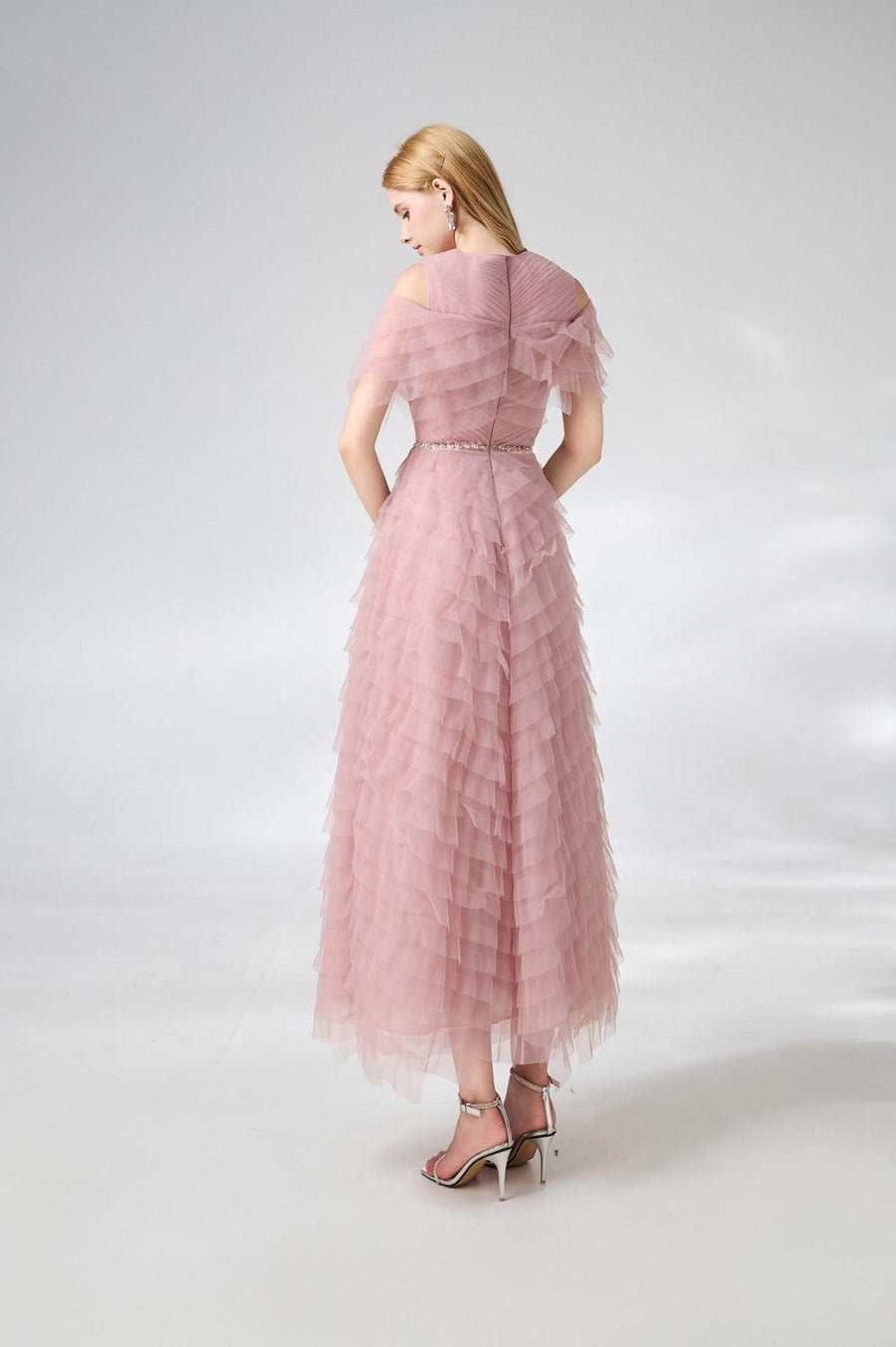 Bowers Layered Round Neck Organza Ankle Length Dress 3
