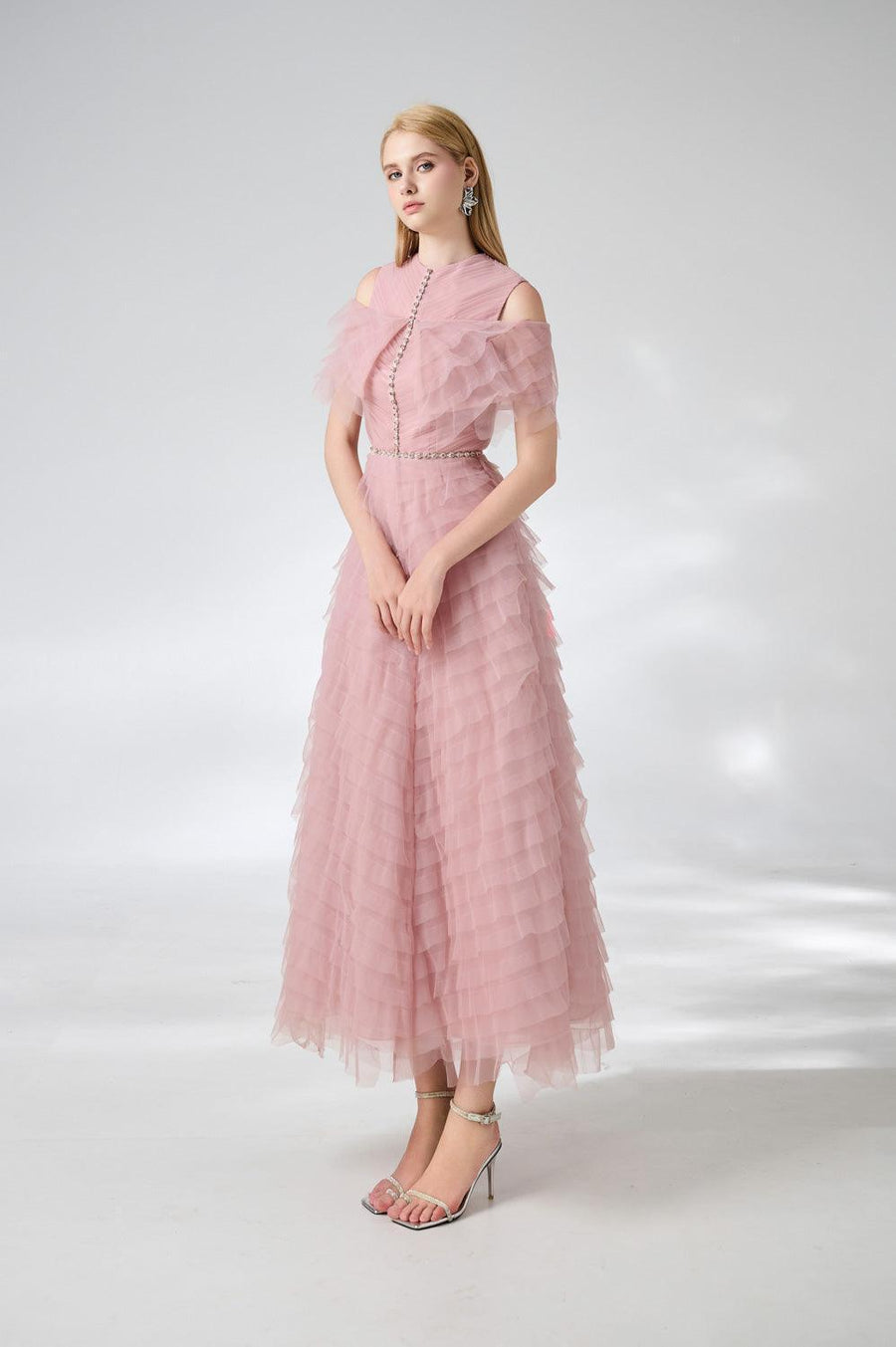 Bowers Layered Round Neck Organza Ankle Length Dress 5