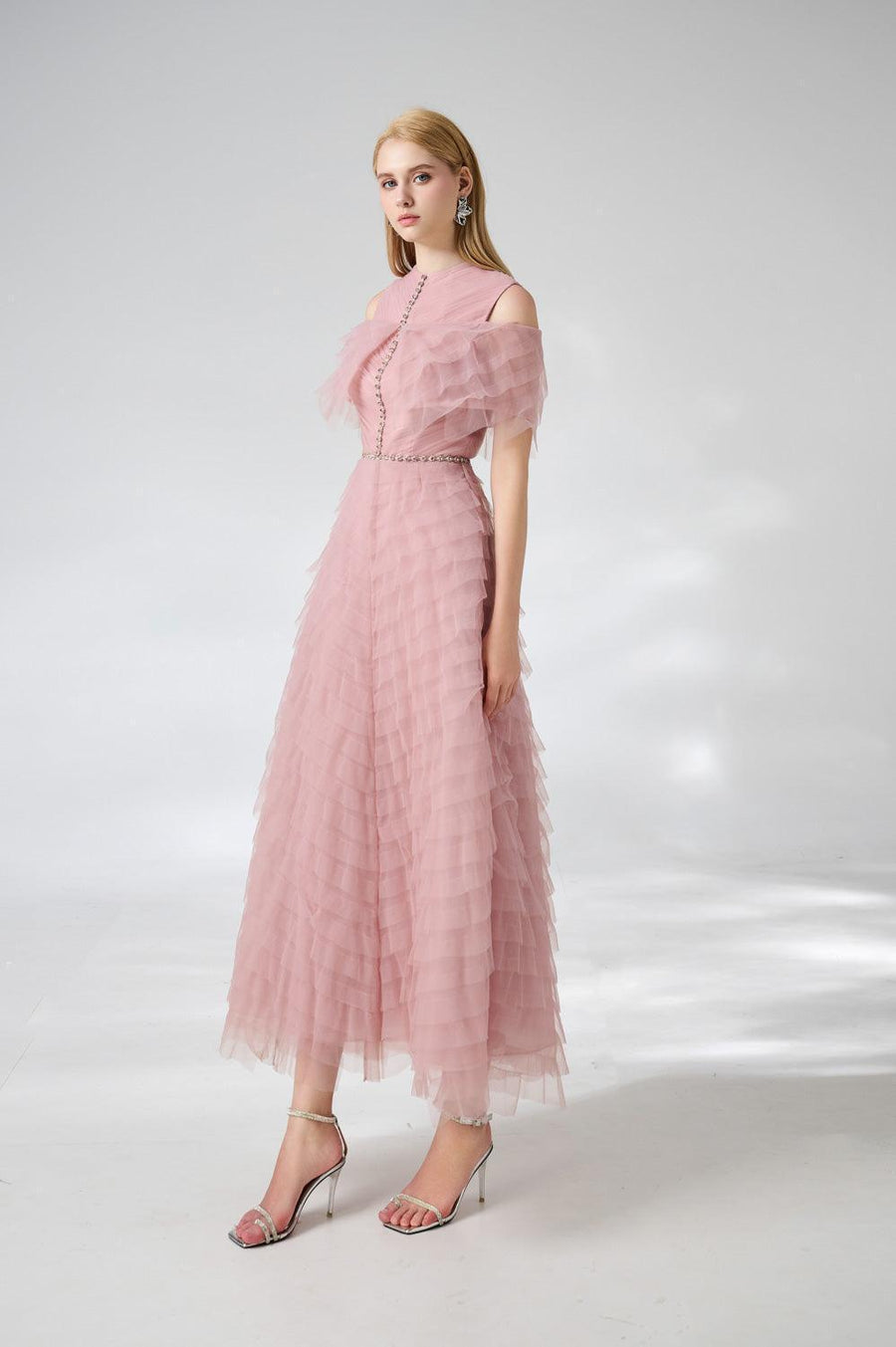 Bowers Layered Round Neck Organza Ankle Length Dress 6