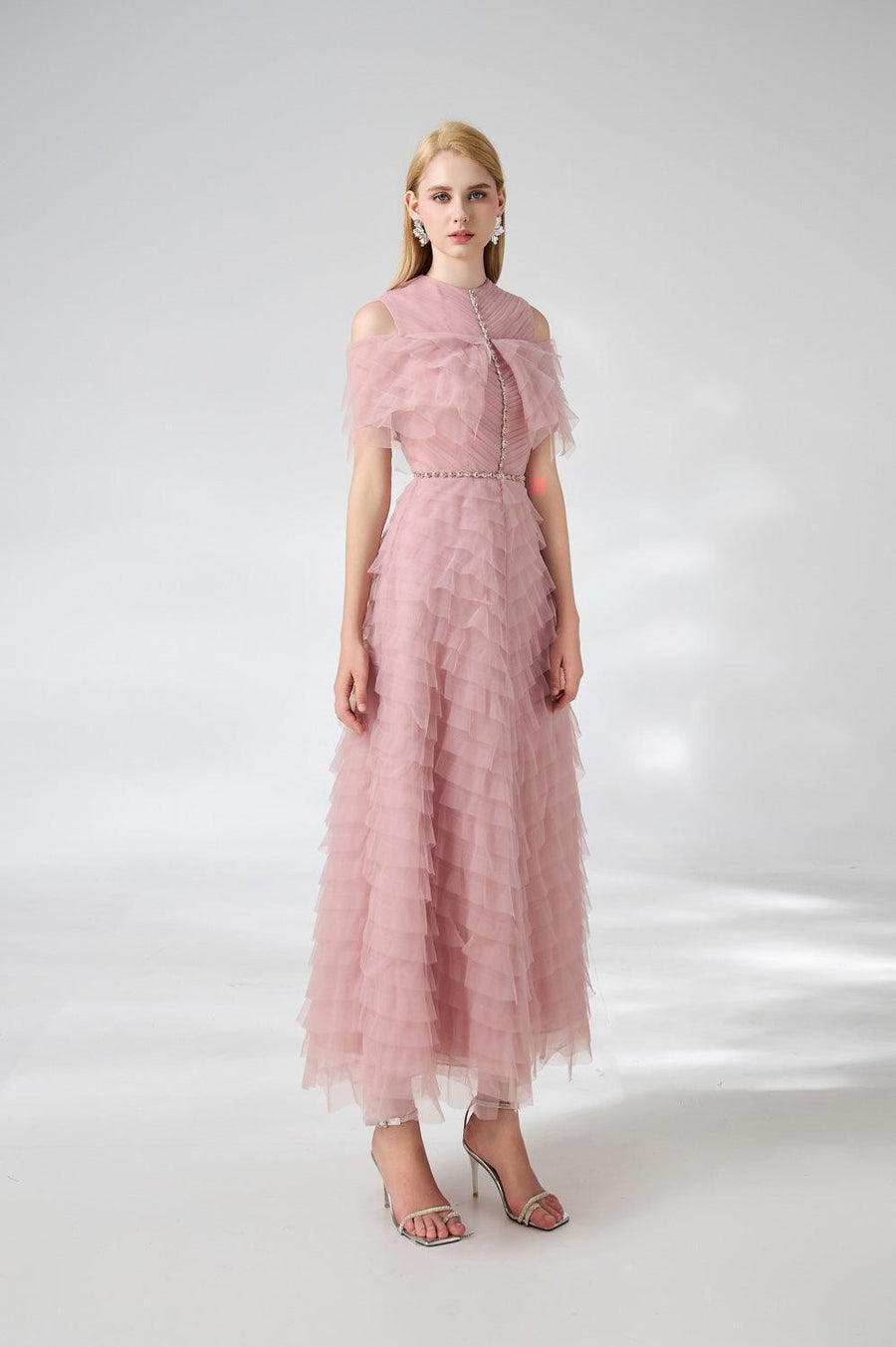 Bowers Layered Round Neck Organza Ankle Length Dress 7