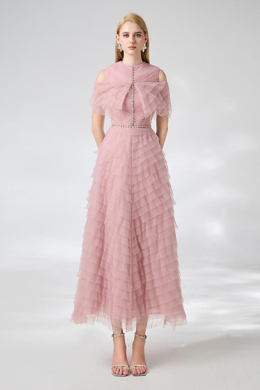 Bowers Layered Round Neck Organza Ankle Length Dress 8