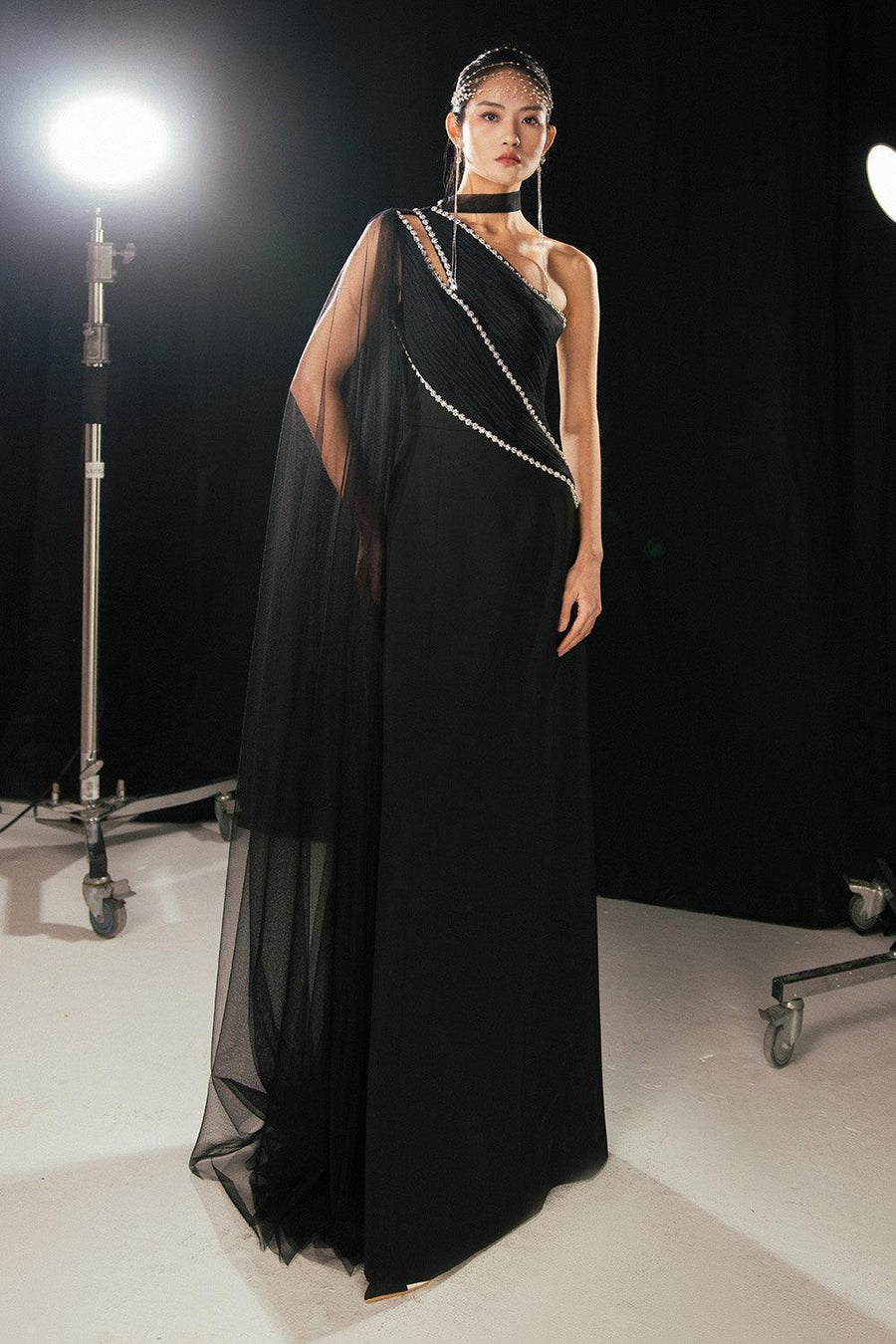 Brandt A-line Asymmetric Twill Floor Length Dress 5