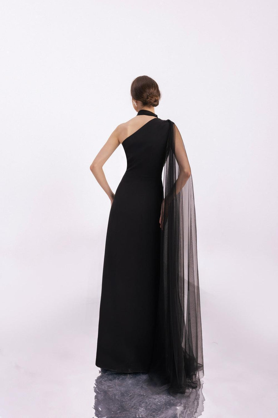 Brandt A-line Asymmetric Twill Floor Length Dress 6