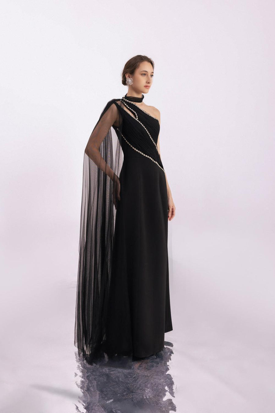 Brandt A-line Asymmetric Twill Floor Length Dress 7