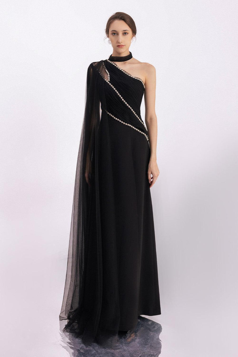 Brandt A-line Asymmetric Twill Floor Length Dress 8