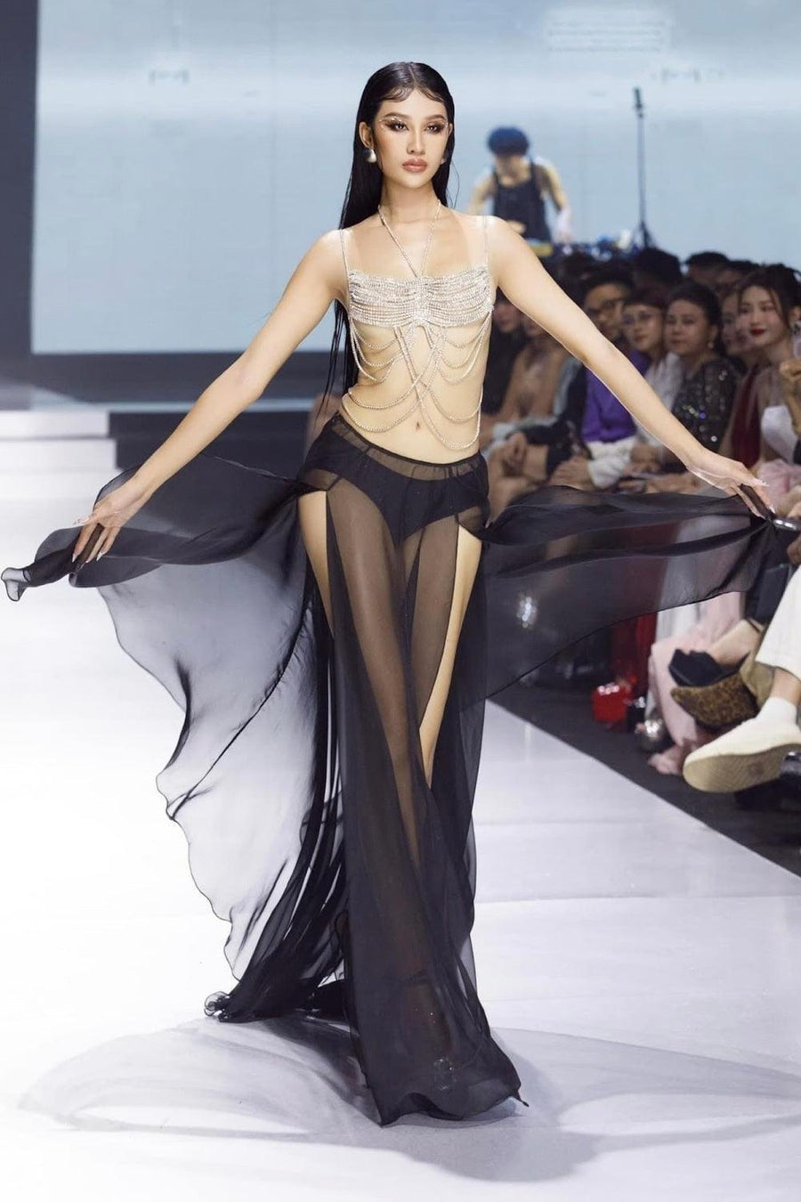 Branson Slit Draped Chiffon Floor Length Skirt Black Skirt CEM