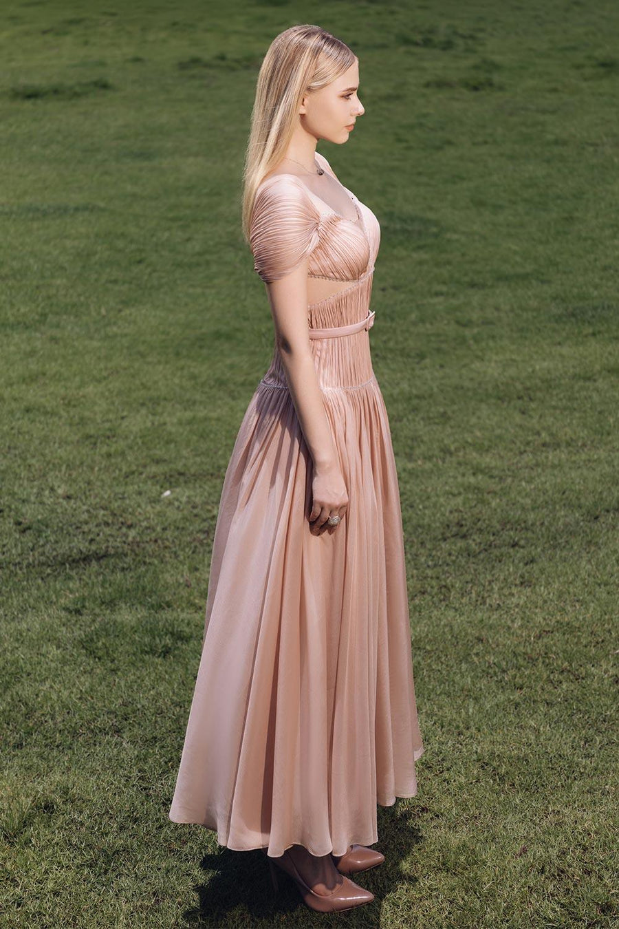 Brea Drop Waist Gathered Organza Ankle Length Dress 5