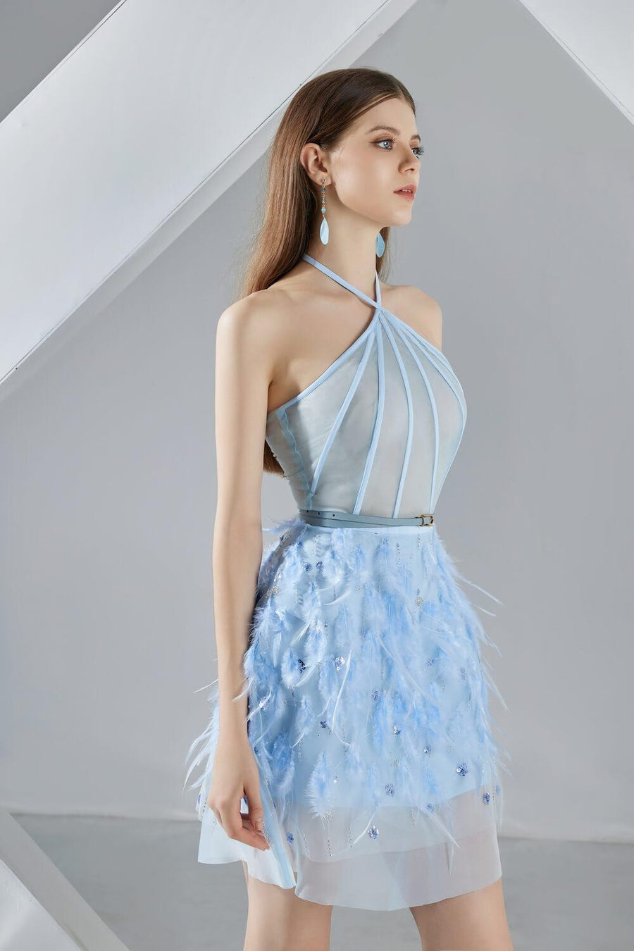 Briana A-line Halter Neck Organza Mini Dress 3