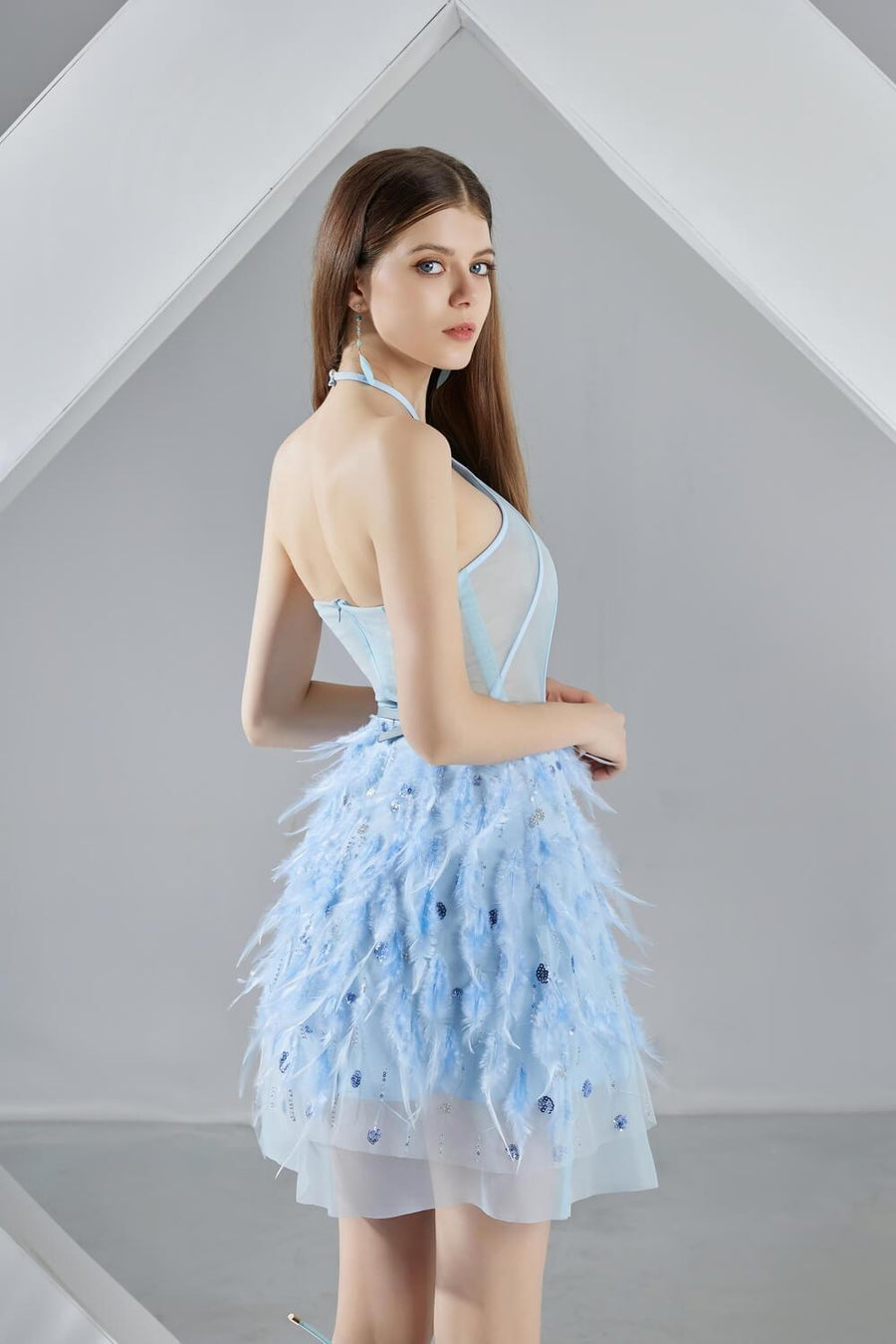 Briana A-line Halter Neck Organza Mini Dress 4