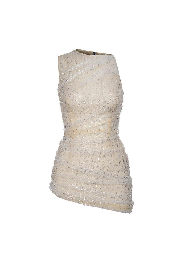 Briana Asymmetric Sleeveless Mesh Mini Dress