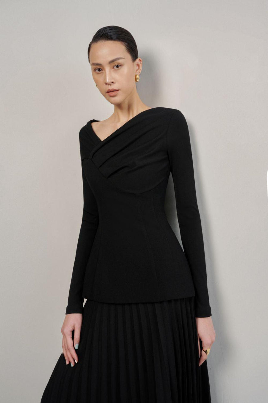 Brianna Pleated Symmetric Flap Cotton Midi Skirt Skirt Eegen Studio