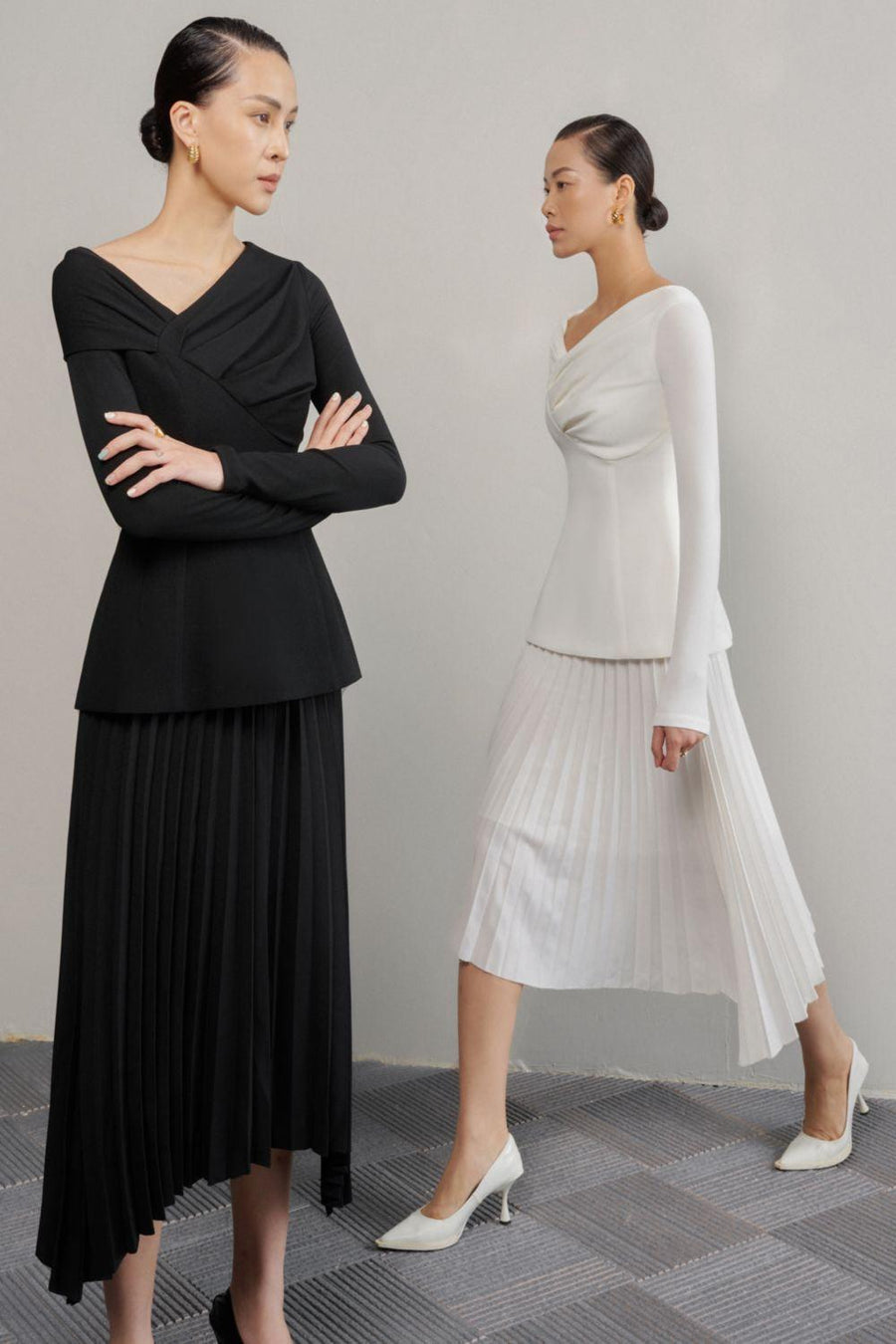 Brianna Pleated Symmetric Flap Cotton Midi Skirt Skirt Eegen Studio