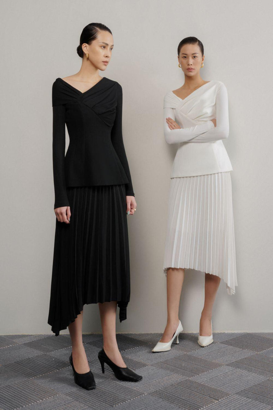 Brianna Pleated Symmetric Flap Cotton Midi Skirt Skirt Eegen Studio