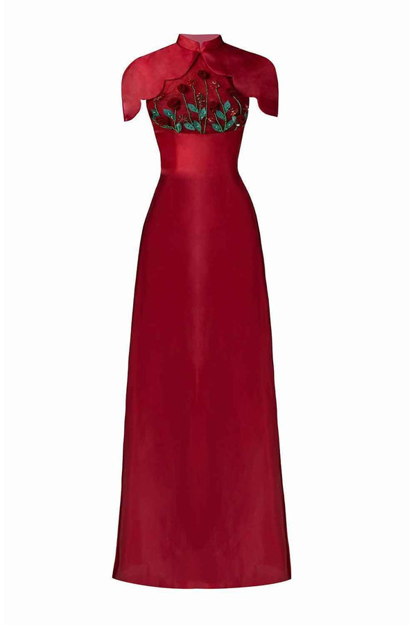 Brianna Sheath Flower Applique Silk Organza Floor Length Ao Dai Set